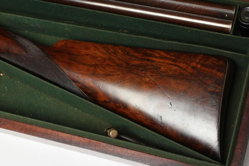 A THOMAS HILL OF DUNSE 14 BORE DOUBLE BARRELLED PERCUSSION SHOTGUN Image