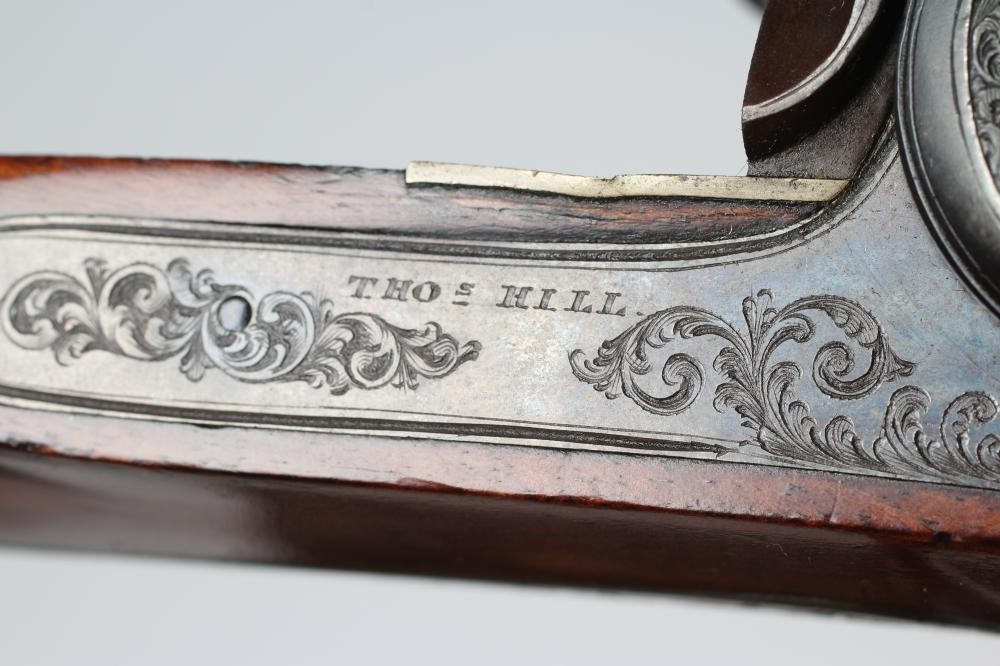 A THOMAS HILL OF DUNSE 14 BORE DOUBLE BARRELLED PERCUSSION SHOTGUN Image