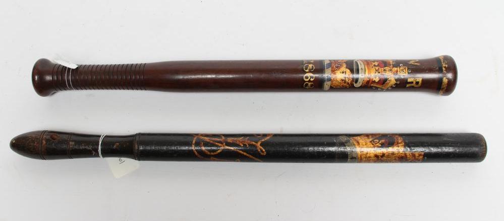 TWO VICTORIAN CEREMONIAL POLICE TRUNCHEONS Image