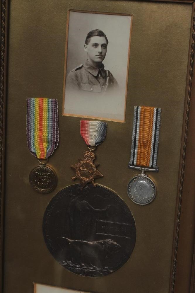 A FRAMED FAMILY OF MEDALS awarded to Bombardier Frank Clark of the Royal Field Artillery Image