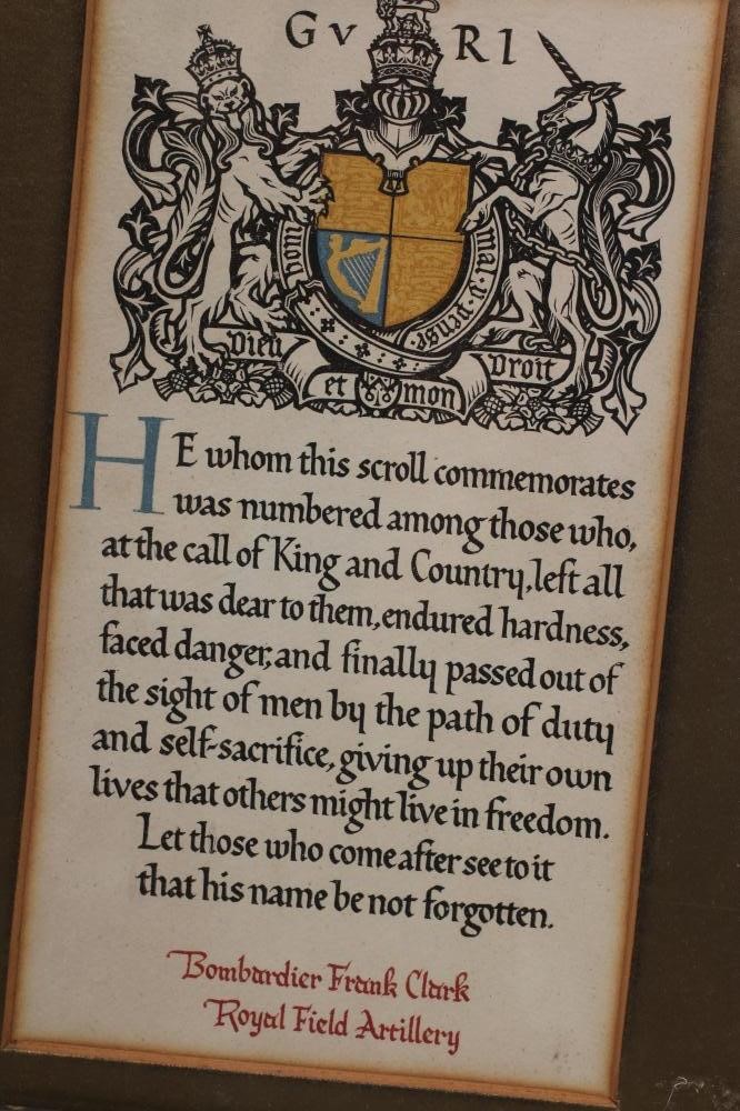 A FRAMED FAMILY OF MEDALS awarded to Bombardier Frank Clark of the Royal Field Artillery Image