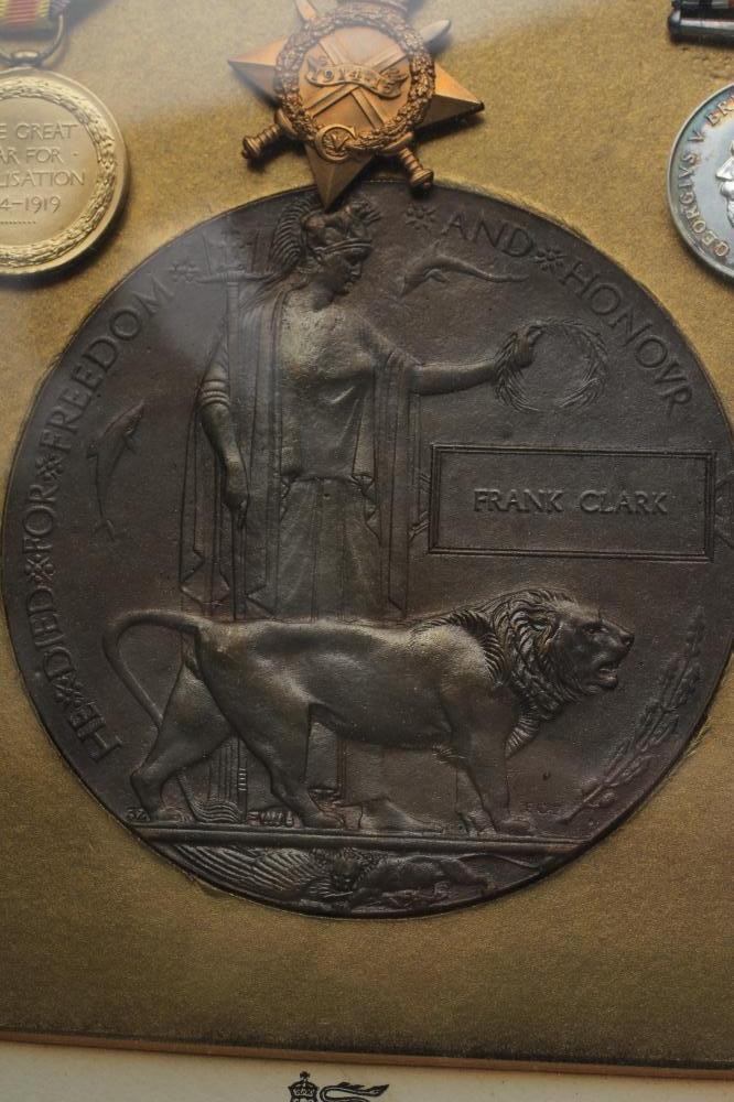 A FRAMED FAMILY OF MEDALS awarded to Bombardier Frank Clark of the Royal Field Artillery Image