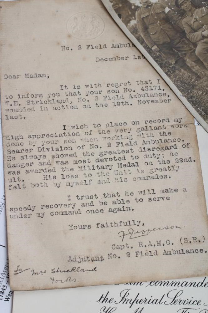 A FAMILY OF WWI MEDALS awarded to Pte. W. E. Strickland R.A.M.C. Image