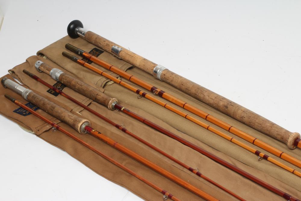 THREE SHARPES OF ABERDEEN SPLIT CANE "SCOTTIE" FISHING RODS Image