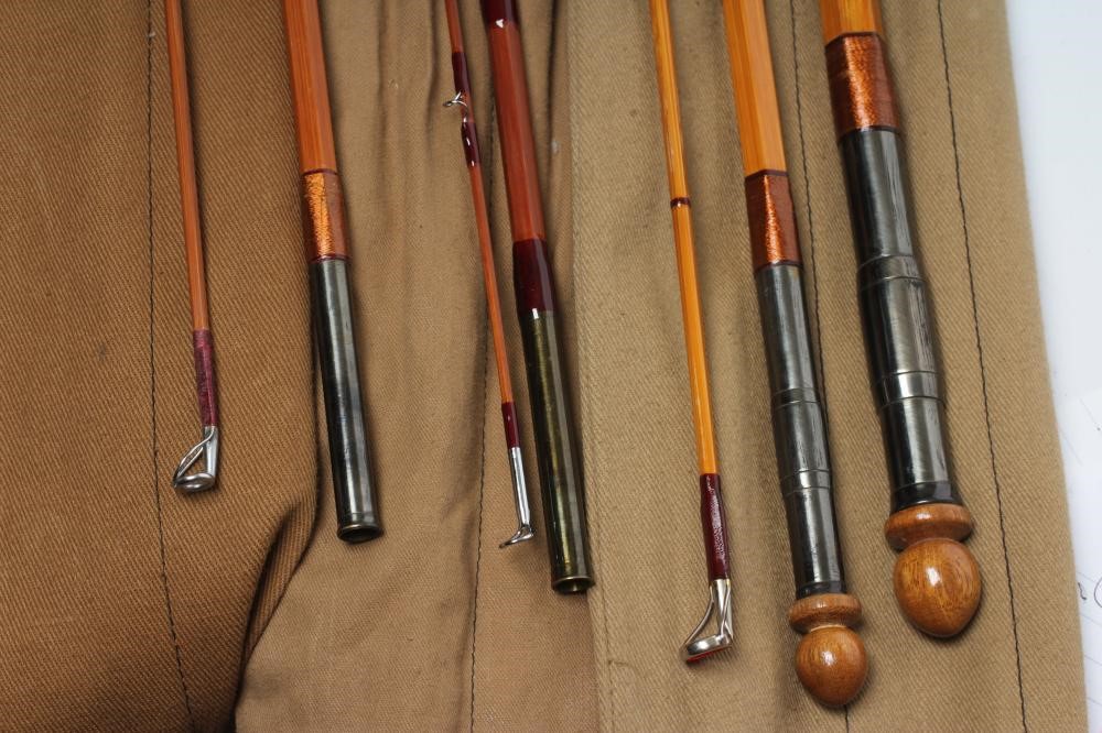 THREE SHARPES OF ABERDEEN SPLIT CANE "SCOTTIE" FISHING RODS Image