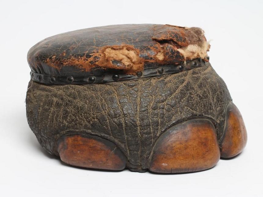 A TAXIDERMY ELEPHANT FOOT STOOL Image