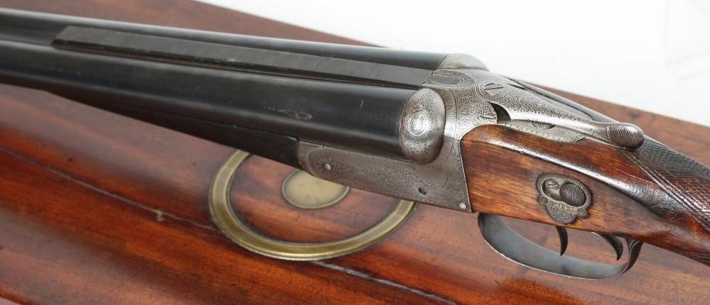 A HUNTER & SONS SIDE BY SIDE 12 BORE SHOTGUN converted from a large bore rifle Image