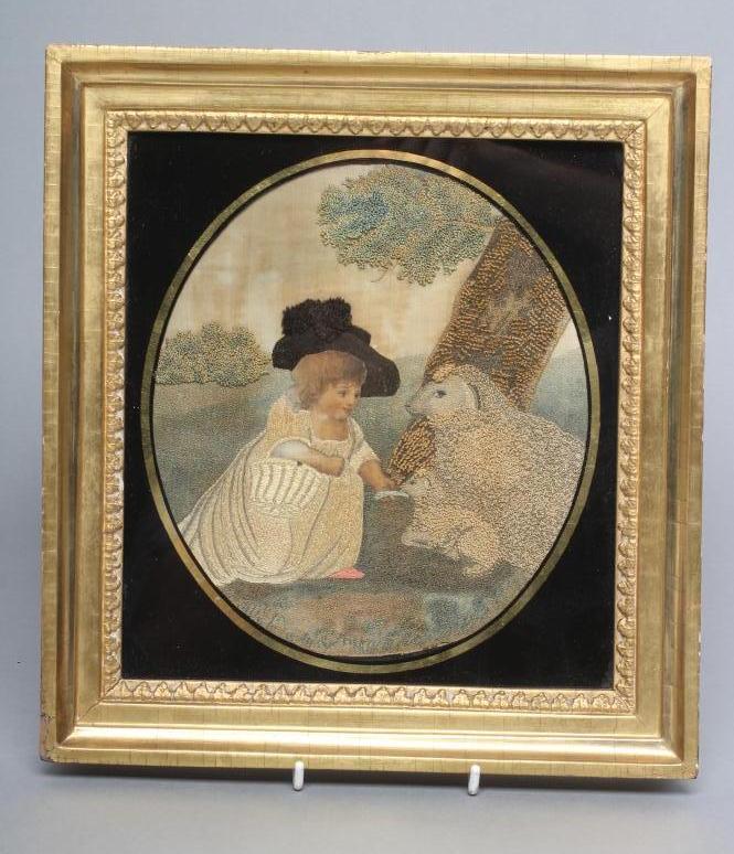 A REGENCY SILKWORK OVAL PICTURE Image