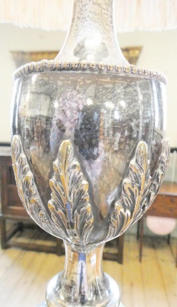 A PAIR OF EDWARDIAN SILVER PLATED STANDARD LAMPS in the neo classical style Image
