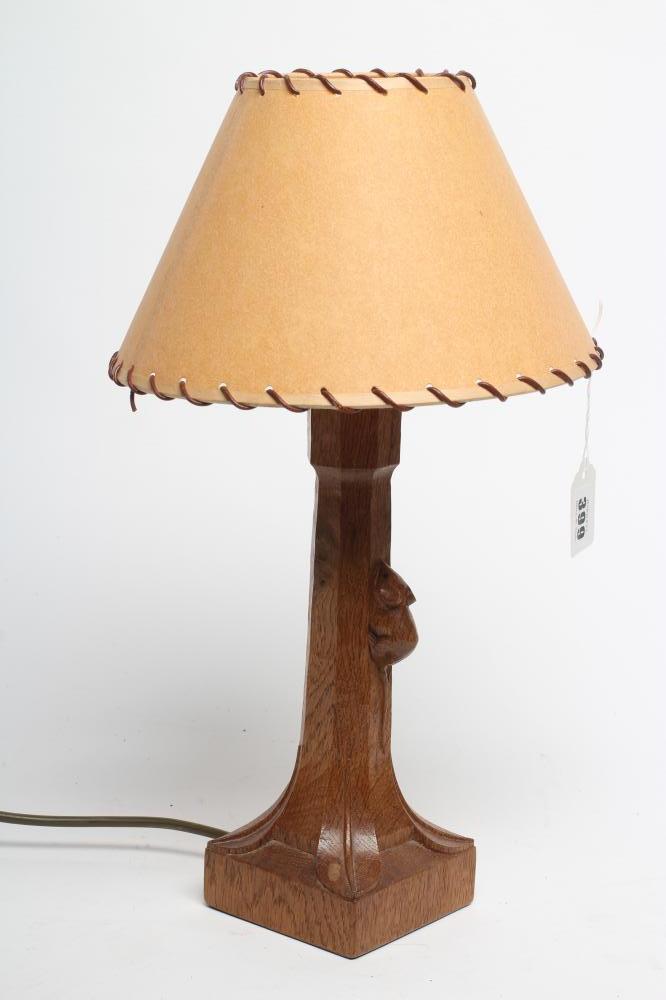 A ROBERT THOMPSON ADZED OAK TABLE LAMP Image