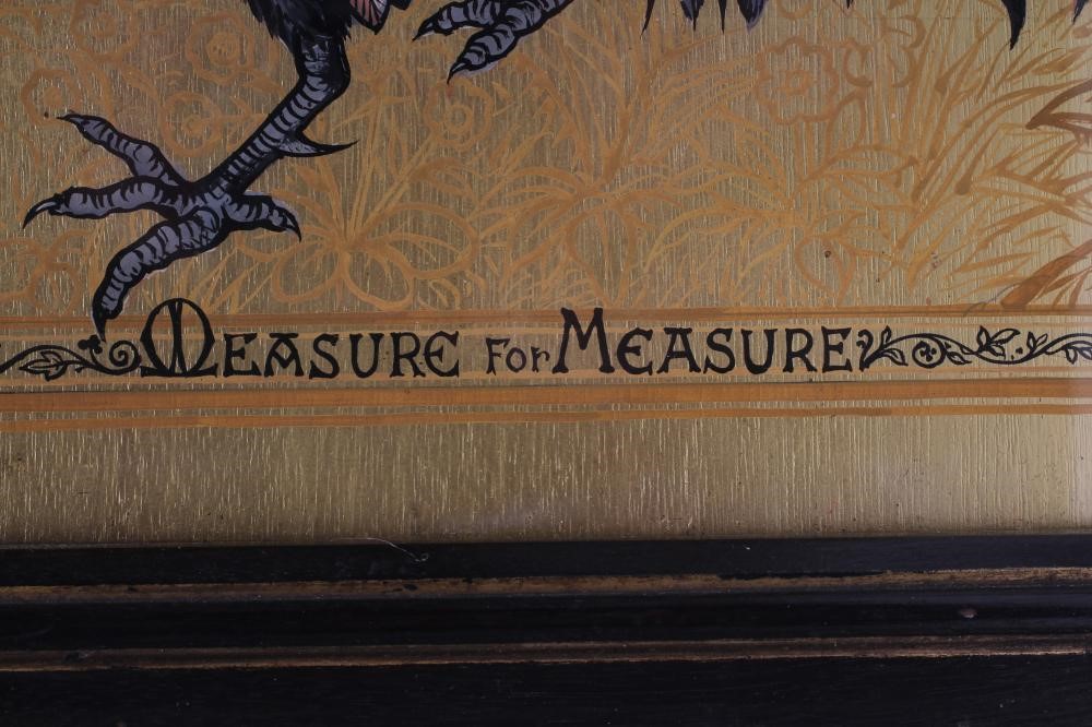 AN AESTHETIC PAINTED WOOD PANEL of oblong form and depicting two fighting cocks on a gilded Image