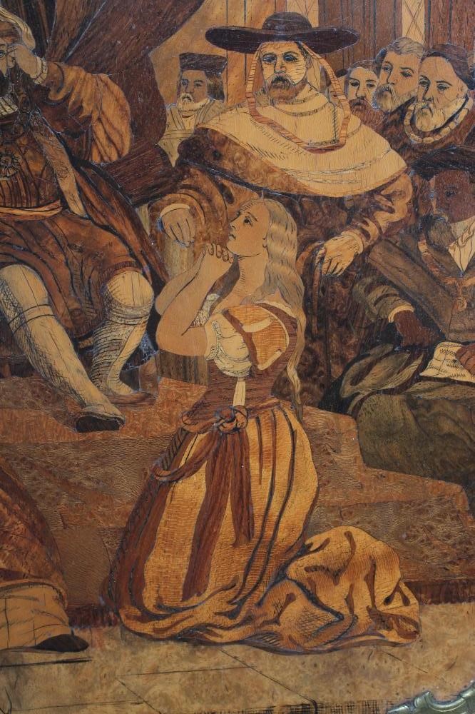 A VICTORIAN MARQUETRY PICTURE of oblong form depicting the court of King Henry VIII Image