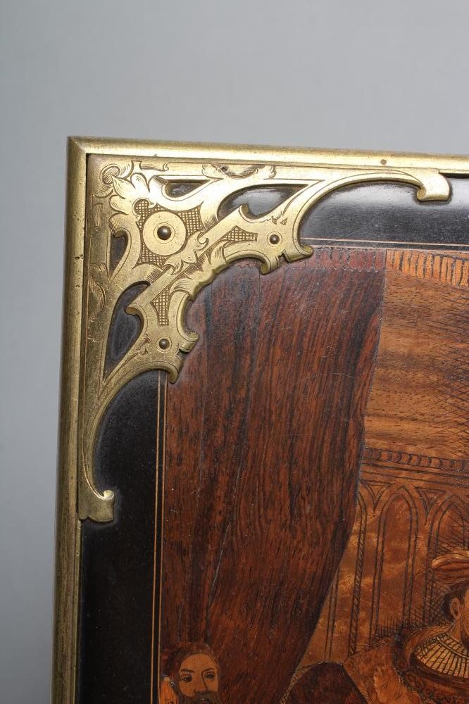 A VICTORIAN MARQUETRY PICTURE of oblong form depicting the court of King Henry VIII Image