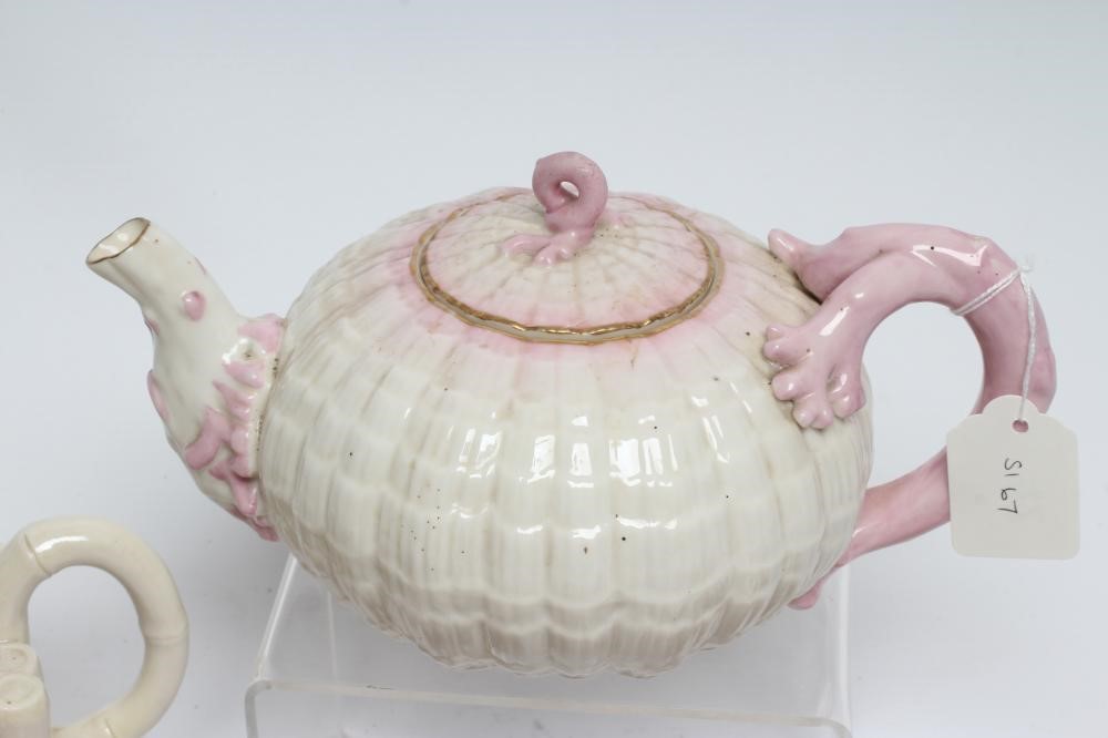 A VICTORIAN FIRST PERIOD BELLEEK PORCELAIN NAUTILUS TEA SERVICE with shaded pink rims Image