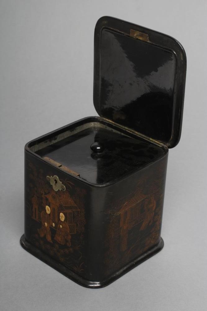 A CHINESE BLACK LACQUERED TEA CADDY Image