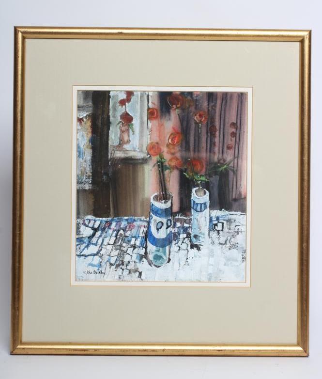 GWILYM JOHN BLOCKLEY RI (1921-2002) "Two Vases on Chequered Cloth" Image