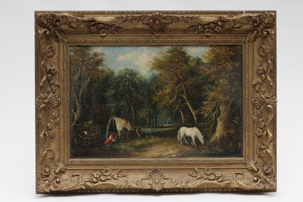 ATTRIBUTED TO JOSEPH THORS (1835-1920) Gypsy Camp in a Wood Clearing Image