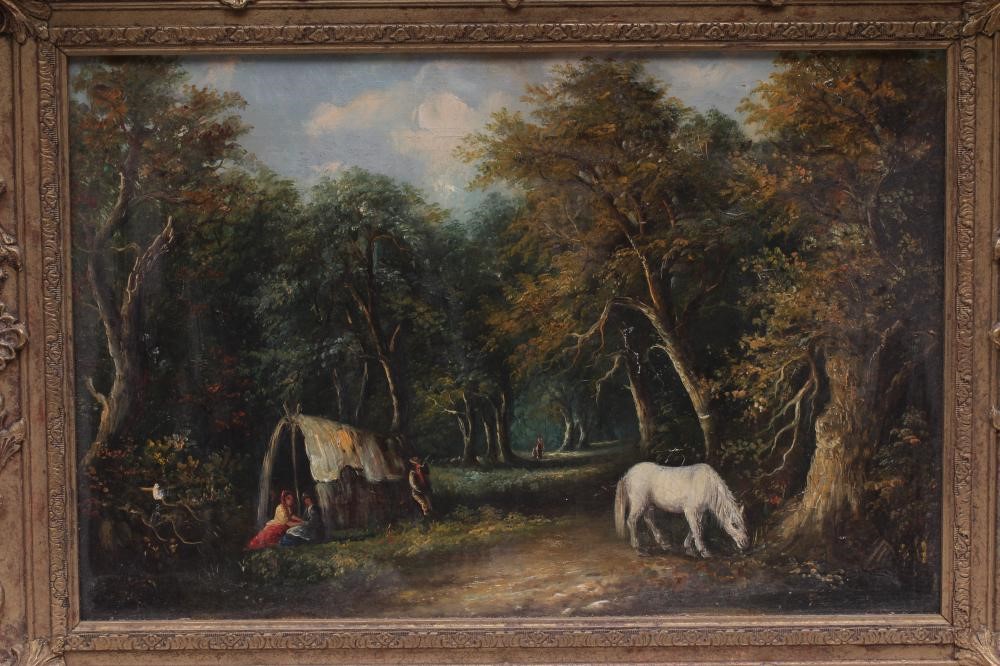 ATTRIBUTED TO JOSEPH THORS (1835-1920) Gypsy Camp in a Wood Clearing Image