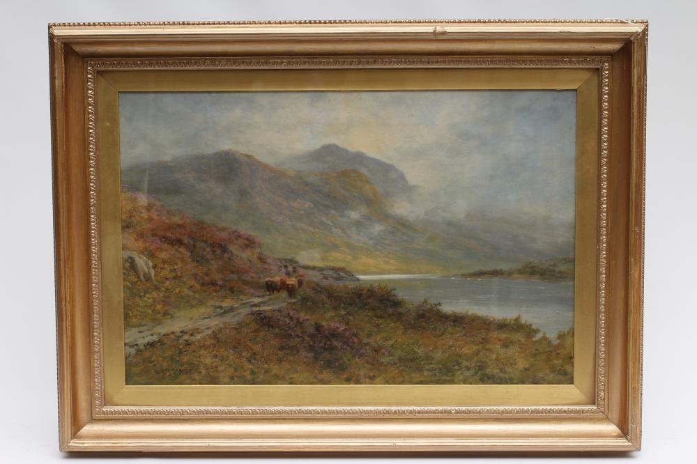 DANIEL SHERRIN (L. RICHARDS) (1868-1940) Highland Cattle on a Lochside Path Image