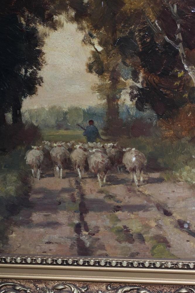 MARTINUS JACOBUS NEFKENS (Dutch 1866-1941) Shepherd and Flock on a Woodland Path Image