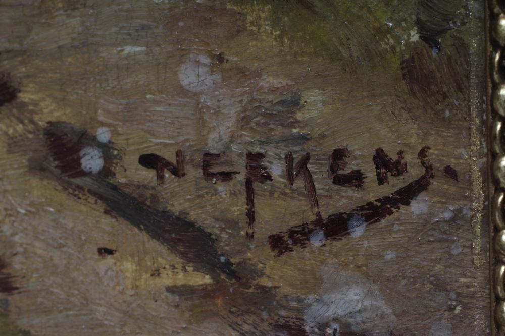 MARTINUS JACOBUS NEFKENS (Dutch 1866-1941) Shepherd and Flock on a Woodland Path Image