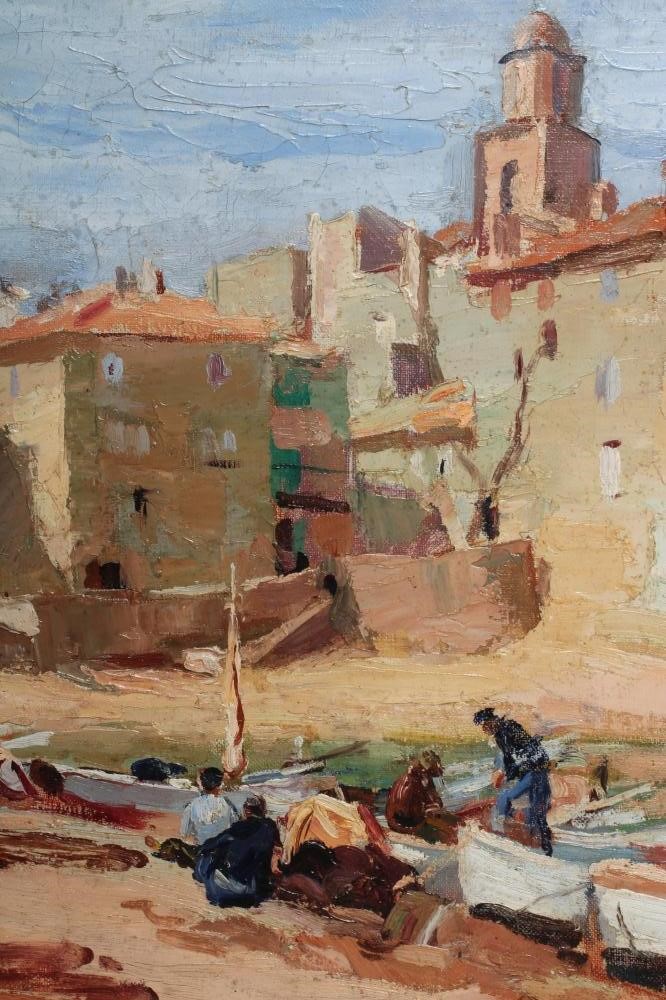 PHILIP NAVIASKY (1894-1983) Continental Village with Fishermen in the Foreground Image