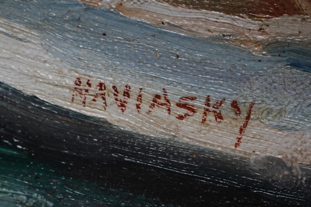 PHILIP NAVIASKY (1894-1983) Continental Village with Fishermen in the Foreground Image