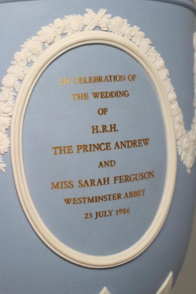 A WEDGWOOD BLUE JASPER ROYAL WEDDING COLLECTION VASE AND COVER Image