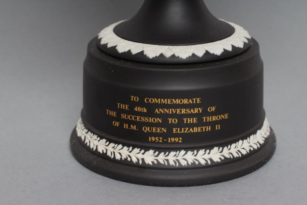 A WEDGWOOD BLACK JASPER VASE AND COVER Image