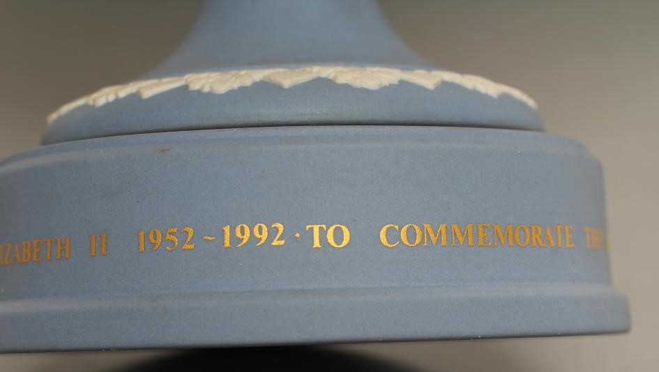 A WEDGWOOD BLUE JASPER WINDSOR VASE AND COVER Image