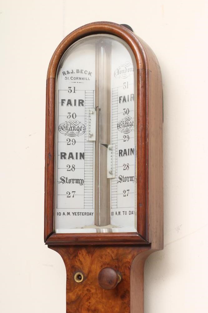 A BURR WALNUT BAROMETER by R & J Beck Image