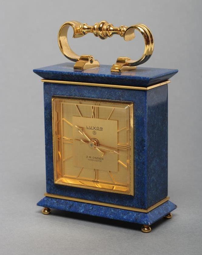 A MINIATURE LAPIS LAZULI CASED CARRIAGE CLOCK by Luxor Image