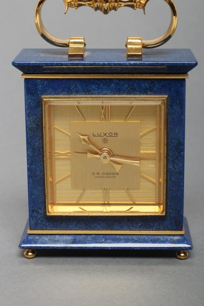 A MINIATURE LAPIS LAZULI CASED CARRIAGE CLOCK by Luxor Image