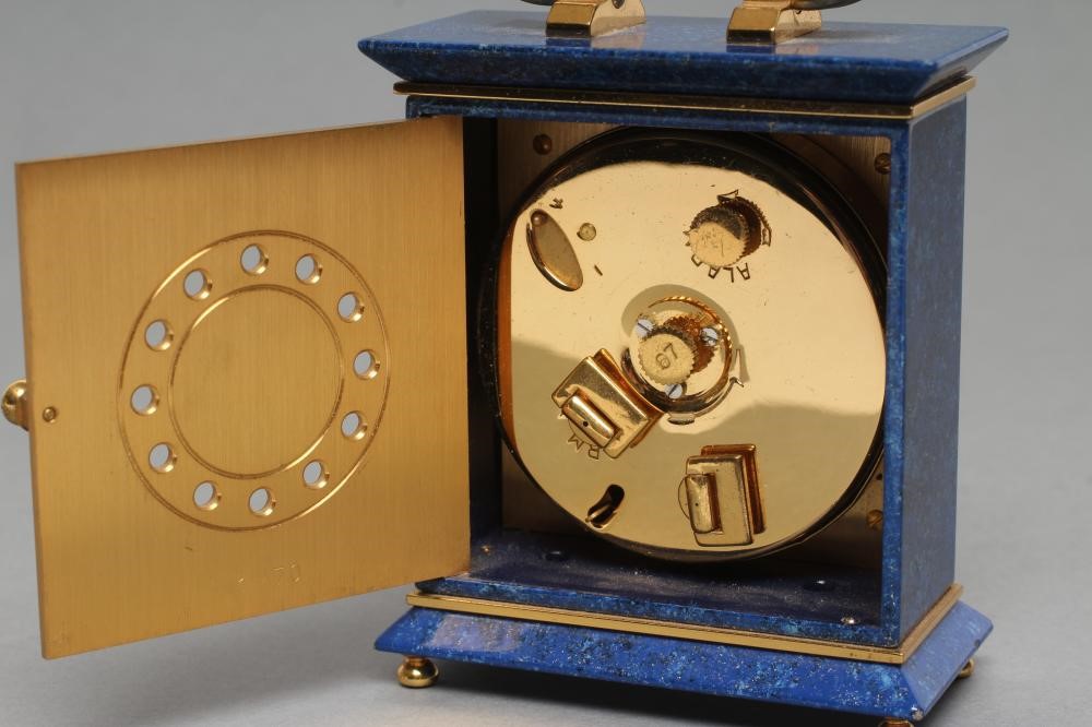 A MINIATURE LAPIS LAZULI CASED CARRIAGE CLOCK by Luxor Image
