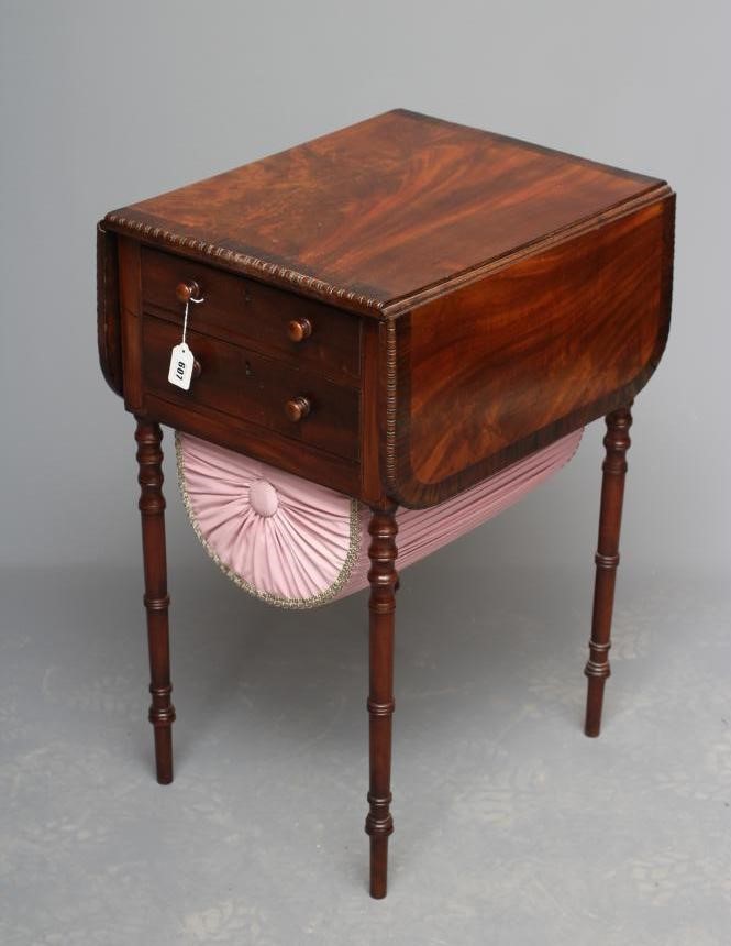 A REGENCY MAHOGANY AND ROSEWOOD BANDED WORK TABLE Image