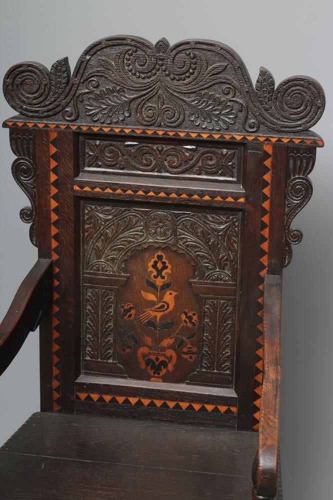 A VICTORIAN JOINED OAK ARM CHAIR in the late 17th century style Image