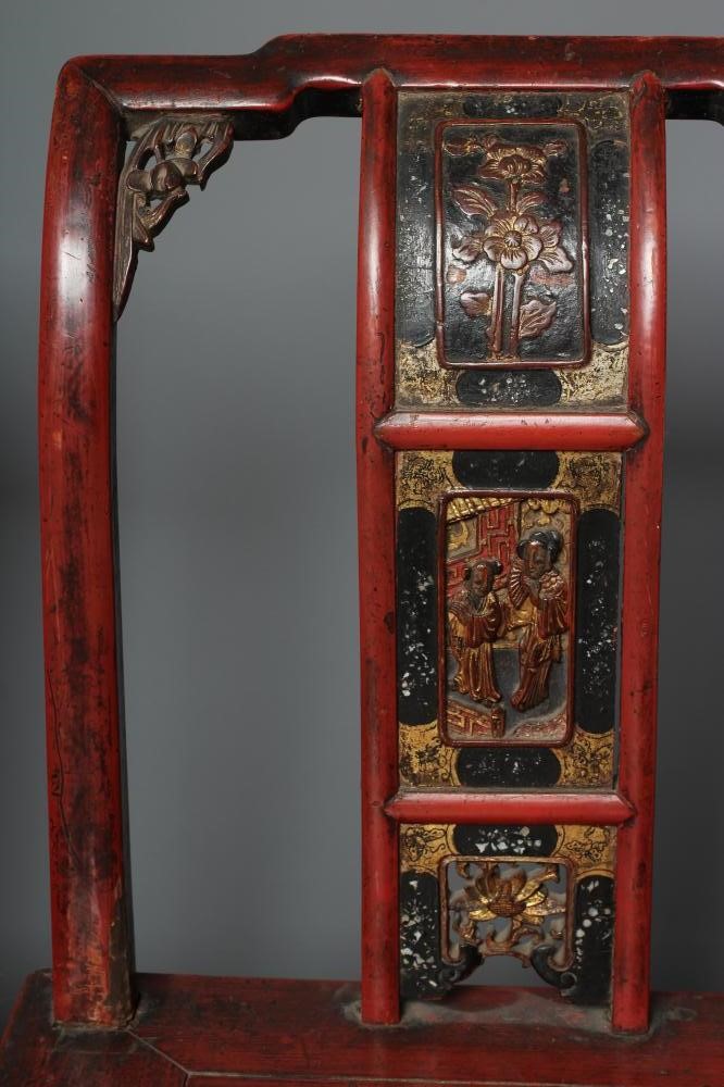 A PAIR OF CHINESE RED LACQUERED CHILDS' CHAIRS Image