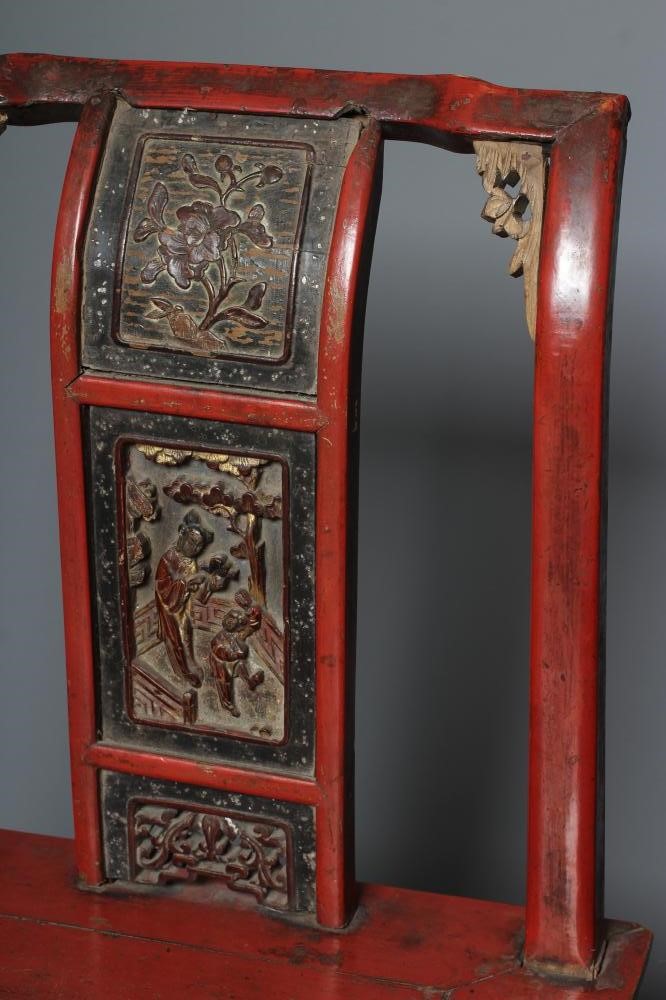 A PAIR OF CHINESE RED LACQUERED CHILDS' CHAIRS Image