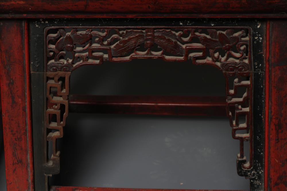 A PAIR OF CHINESE RED LACQUERED CHILDS' CHAIRS Image