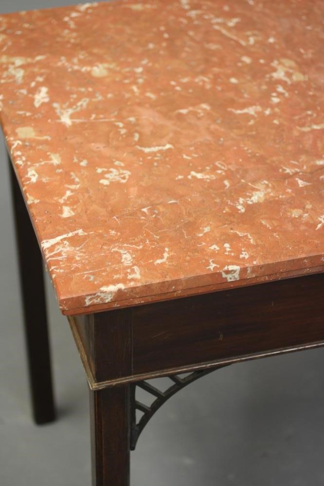 A MAHOGANY AND MARBLE TOP SIDE TABLE Image