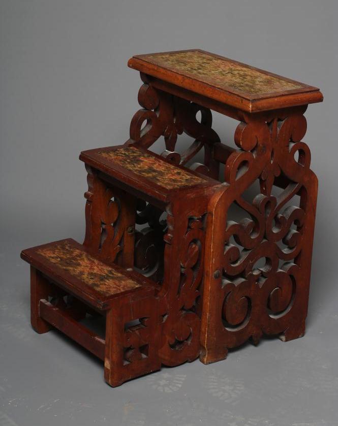 A SET OF VICTORIAN WALNUT FOLDING LIBRARY STEPS Image