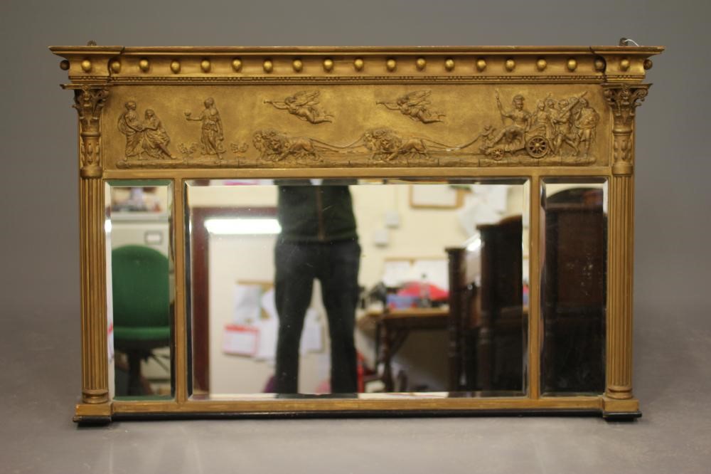 A REGENCY GILT WOOD AND GESSO TRIPLE OVERMANTEL MIRROR Image