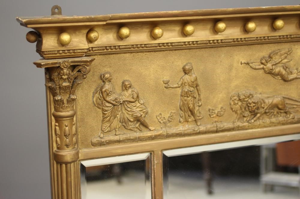 A REGENCY GILT WOOD AND GESSO TRIPLE OVERMANTEL MIRROR Image