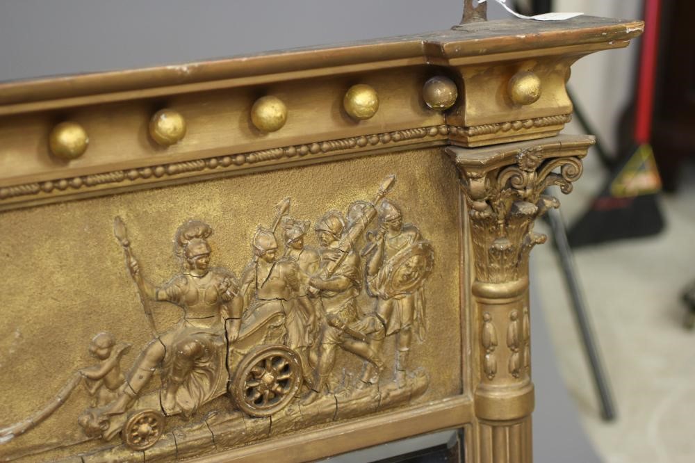 A REGENCY GILT WOOD AND GESSO TRIPLE OVERMANTEL MIRROR Image