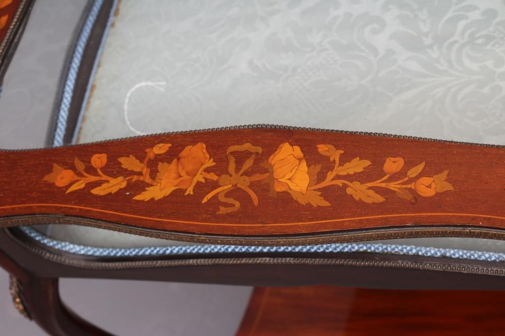 A MAHOGANY AND FLORAL MARQUETRY BIJOUTERIE TABLE Image