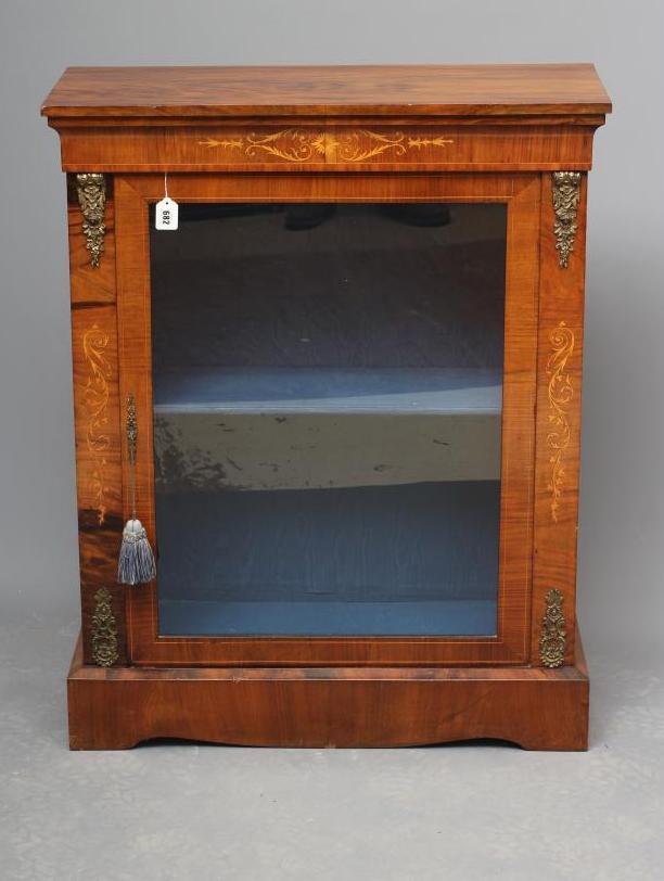 A VICTORIAN WALNUT PIER DISPLAY CABINET with marquetry floral strapwork Image