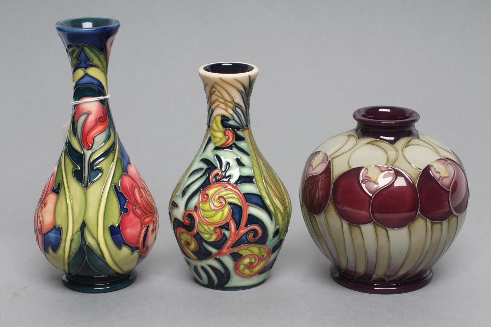 THREE MOORCROFT POTTERY SMALL VASES Image