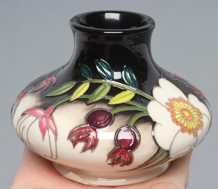 A MOORCROFT POTTERY "RHS SCOTCH ROSE" PATTERN SMALL VASE Image