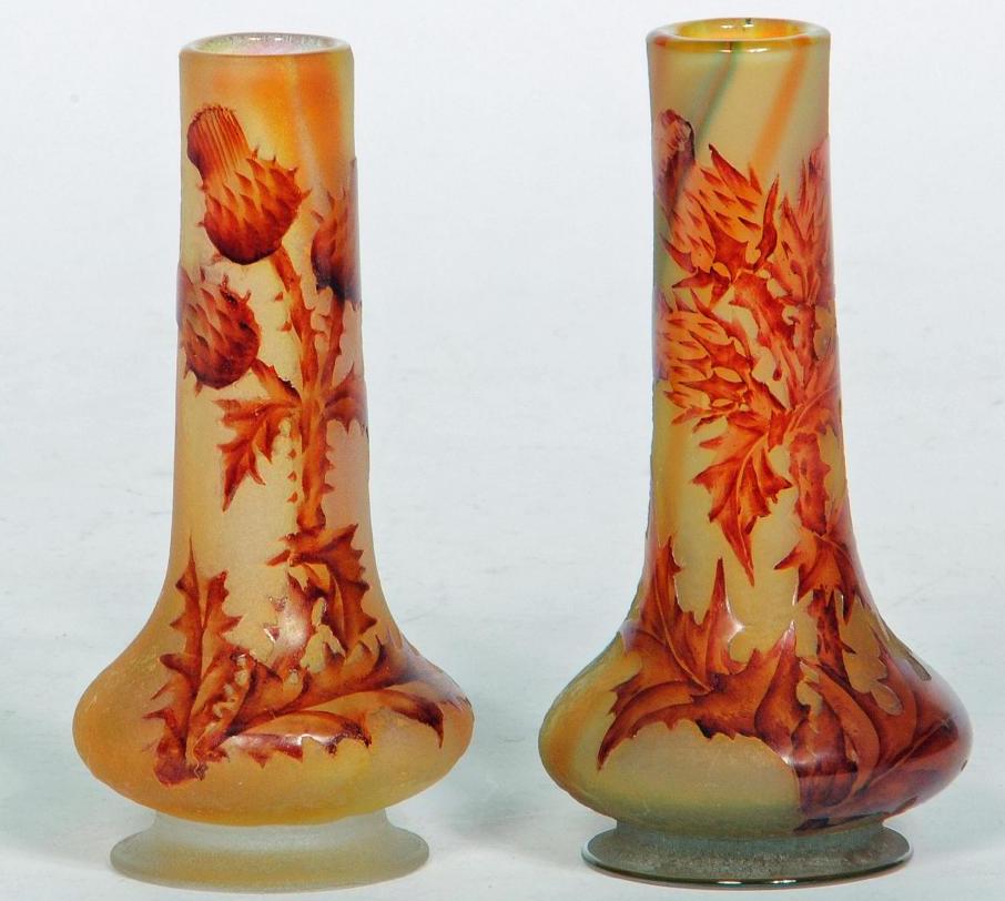 A MATCHED PAIR OF SMALL DAUM CAMEO GLASS VASES Image