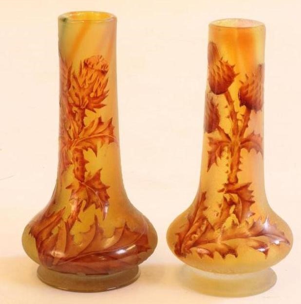 A MATCHED PAIR OF SMALL DAUM CAMEO GLASS VASES Image